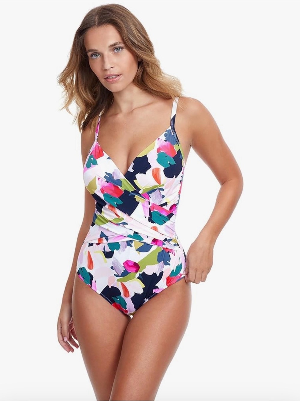 GOTTEX Multicolor Canvas 1 Pc Surplice Swimsuit Sz 8 NWOT